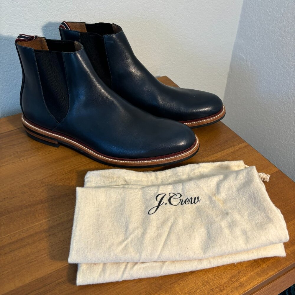 Mens Sz 12 J. Crew Navy Blue Leather Kenton Chelsea Boots - Only Worn Once!